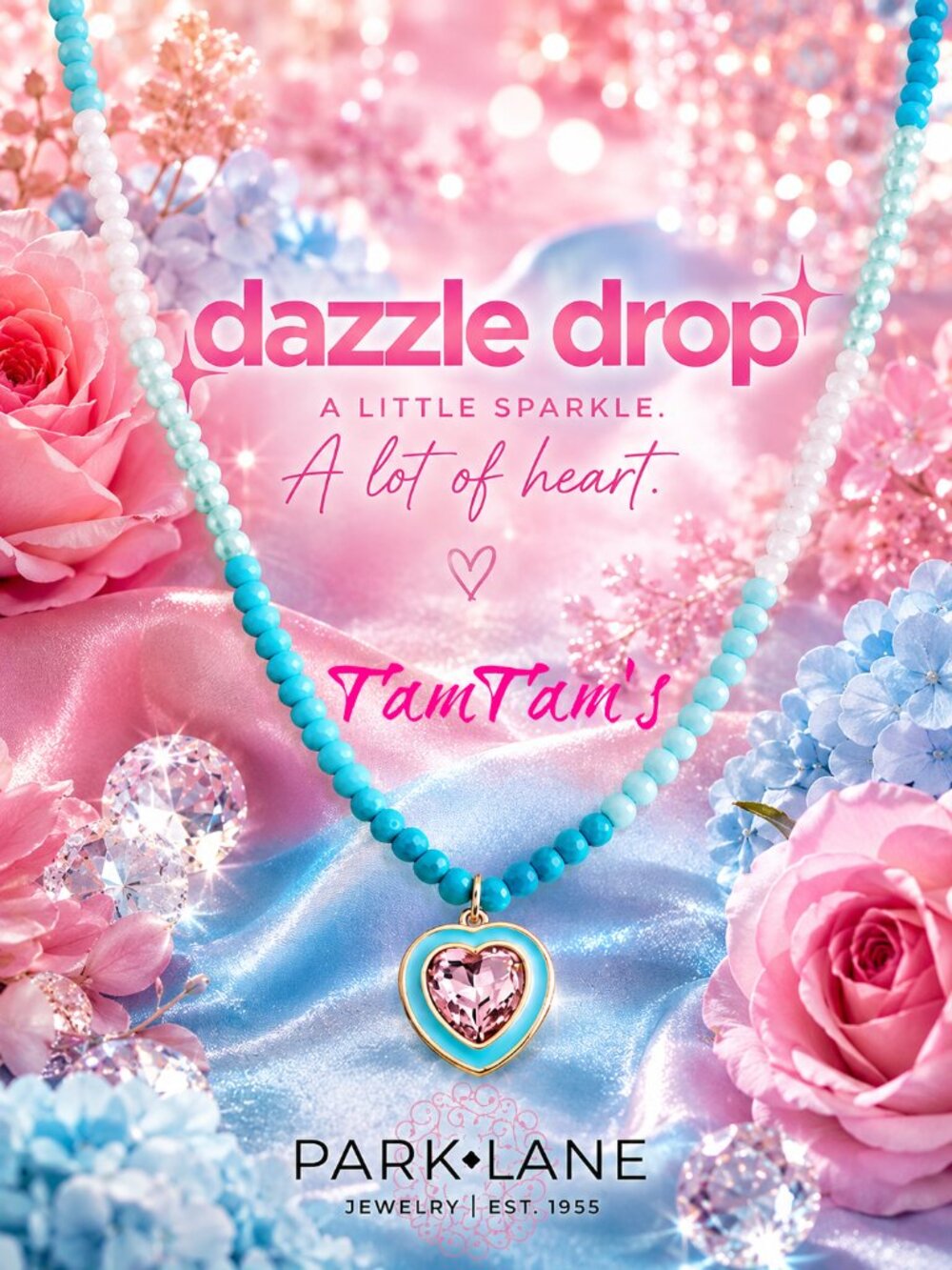 Park Lane DAZZLE DROP Turquoise Blush Heart Necklace Blush